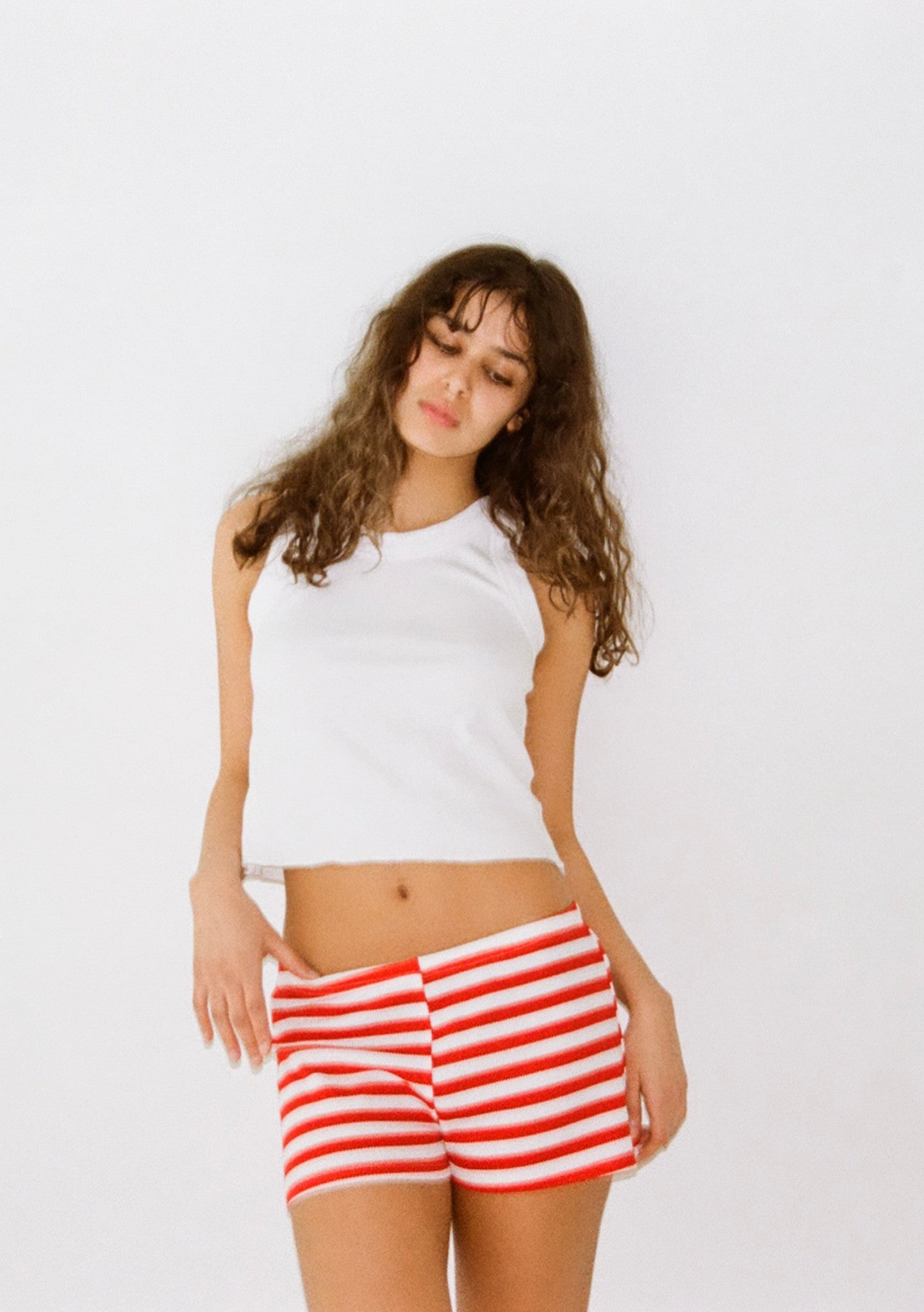 Red and white striped shorts online